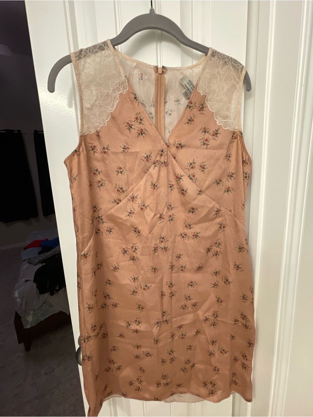 AllSaints Peach Floral Lace-Trim Slip Dress